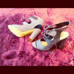 Sky Blue Suede Textured Lace Up Sandal